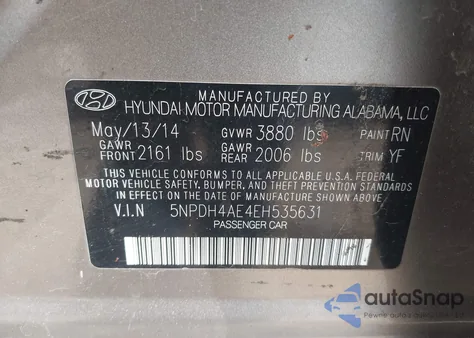 2014 Hyundai Elantra Se from USA, damaged, VIN 5NPDH4AE4EH535631